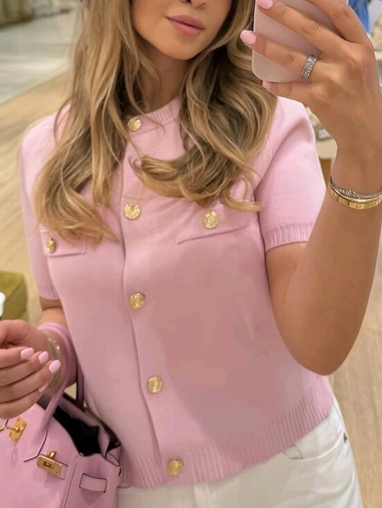 Tops - Summer Autumn Women's Elegant Fashion Knit Short Sleeve Top, Street Commute Casu
